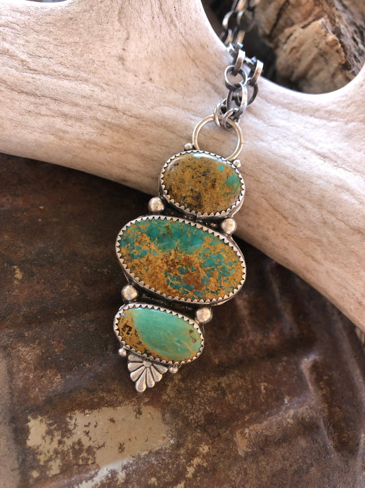 Sterling Silver & AAA Royston Turquoise 3 Stone Necklace**SALE