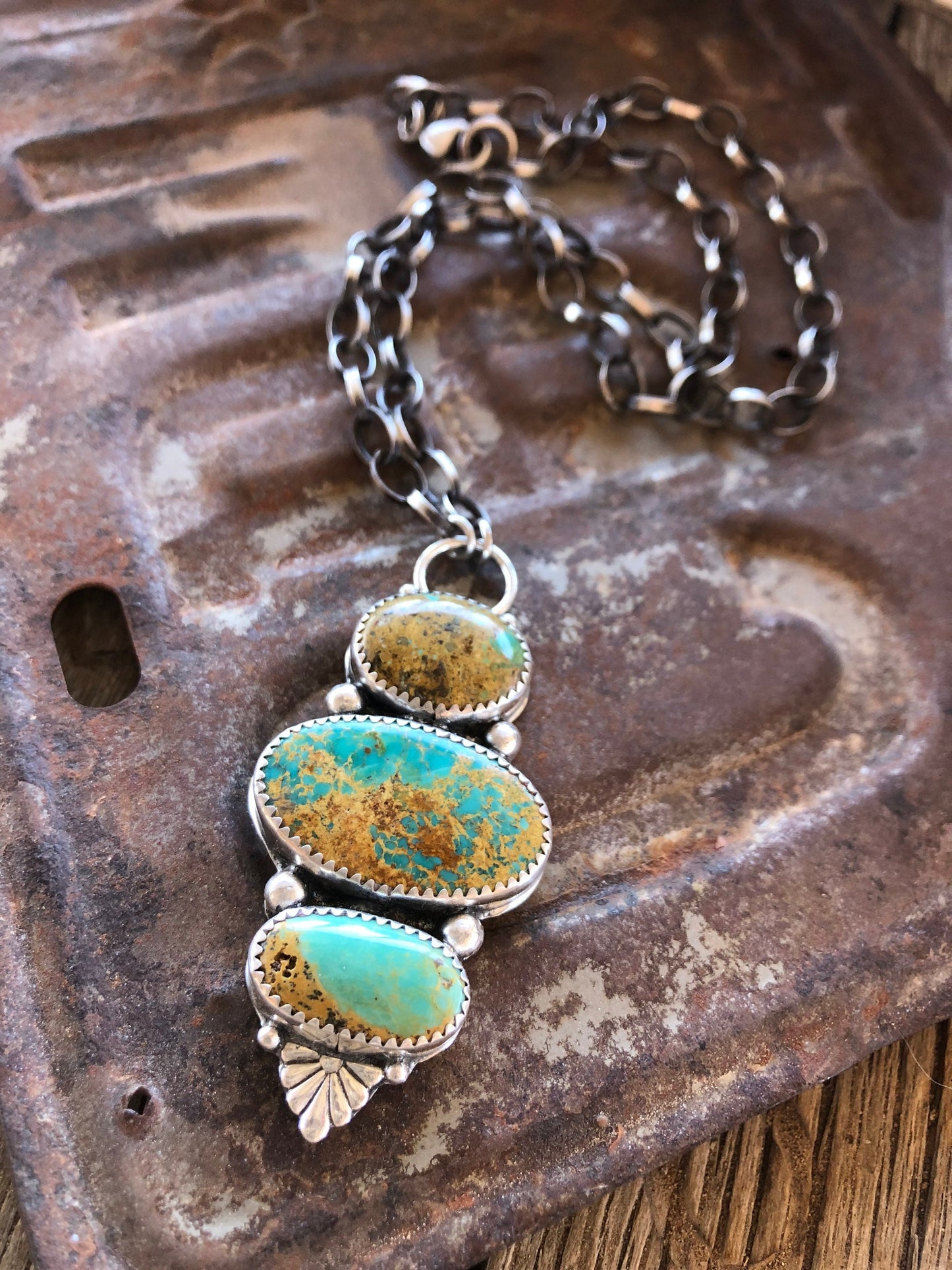 Sterling Silver & AAA Royston Turquoise 3 Stone Necklace**SALE