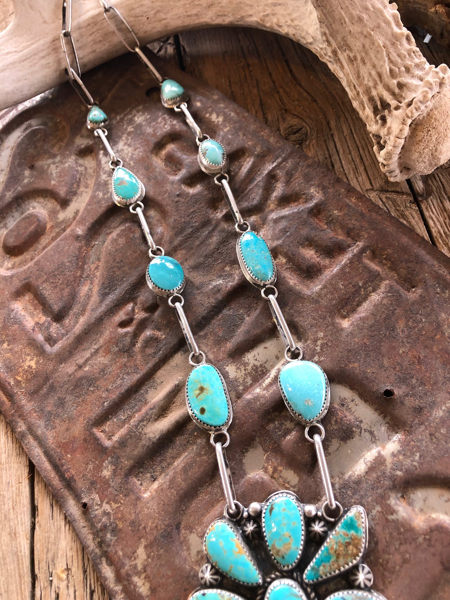 Huge Sterling & Mixed Mine Turquoise Cluster Necklace