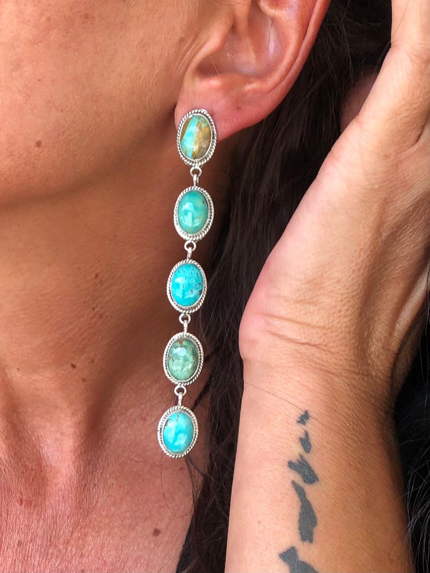 Long Kingman Turquoise Earrings