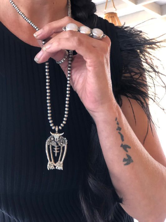 Sterling Steer & Cactus Flower Tufa Cast Naja Necklace**SALE