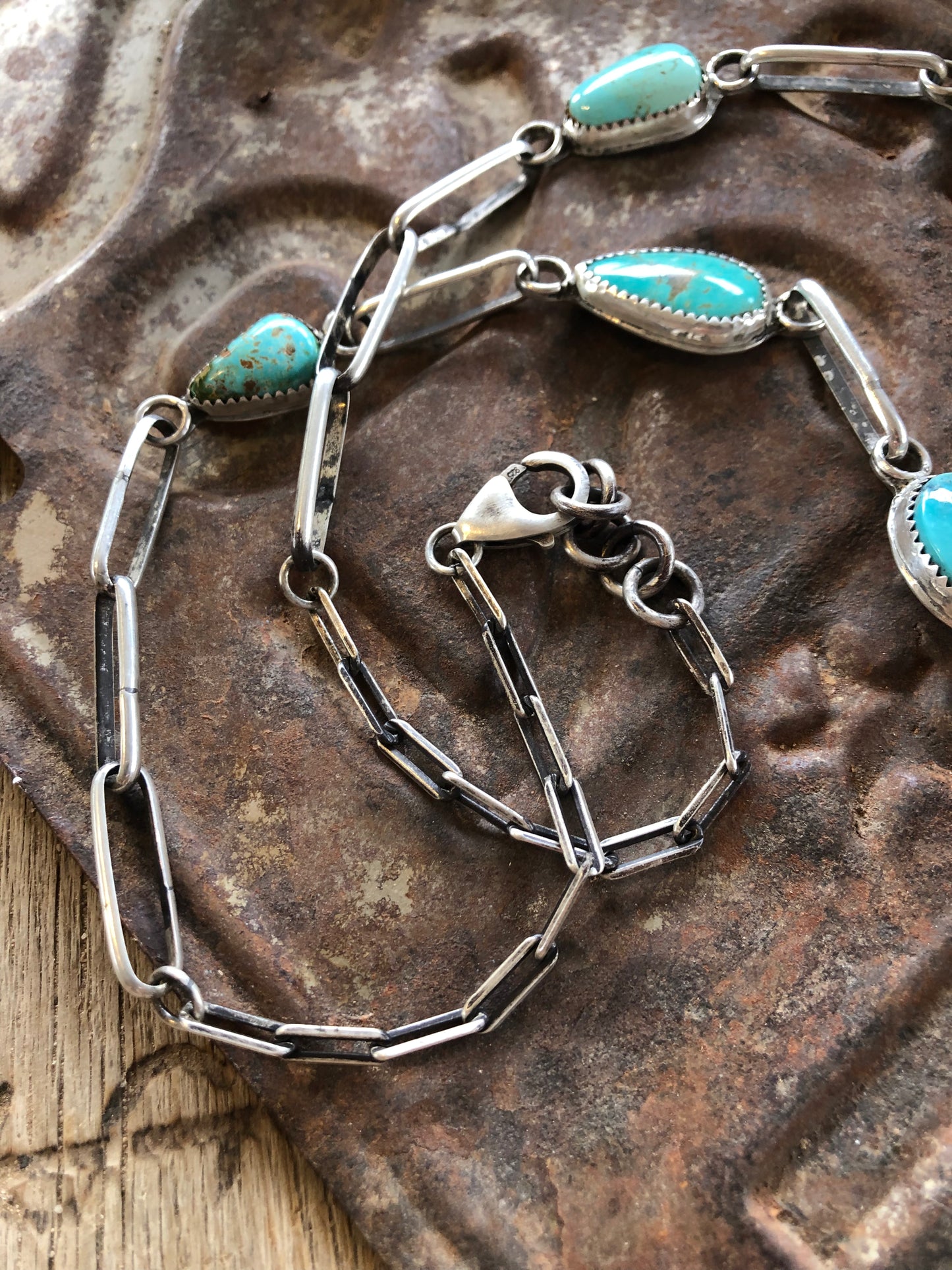 Huge Sterling & Mixed Mine Turquoise Cluster Necklace