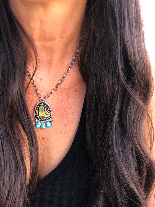 Enamel Cowboy Boot & Turquoise Neck Fancy**SALE