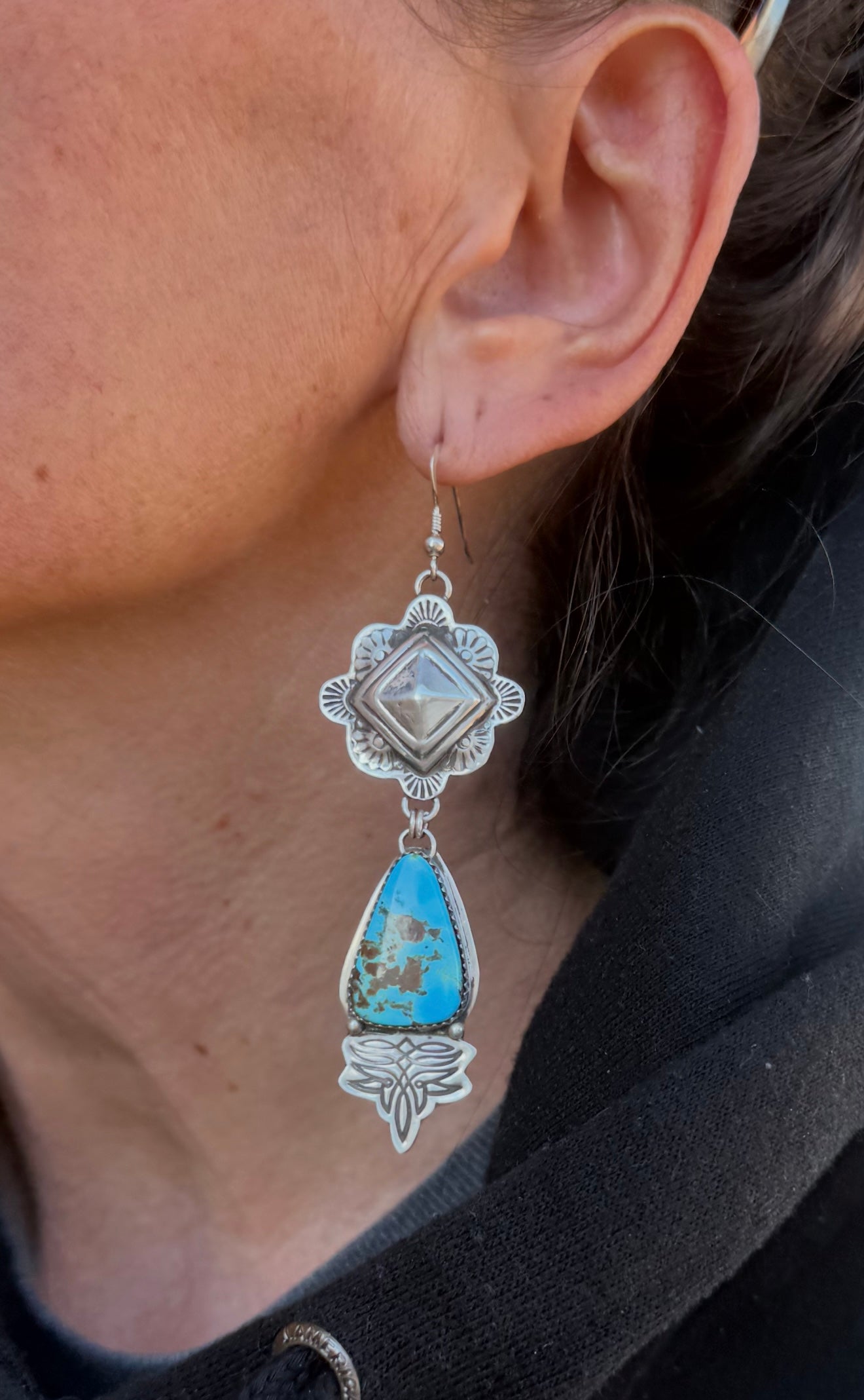 Sterling Silver & Kingman Boot Stitch Earrings