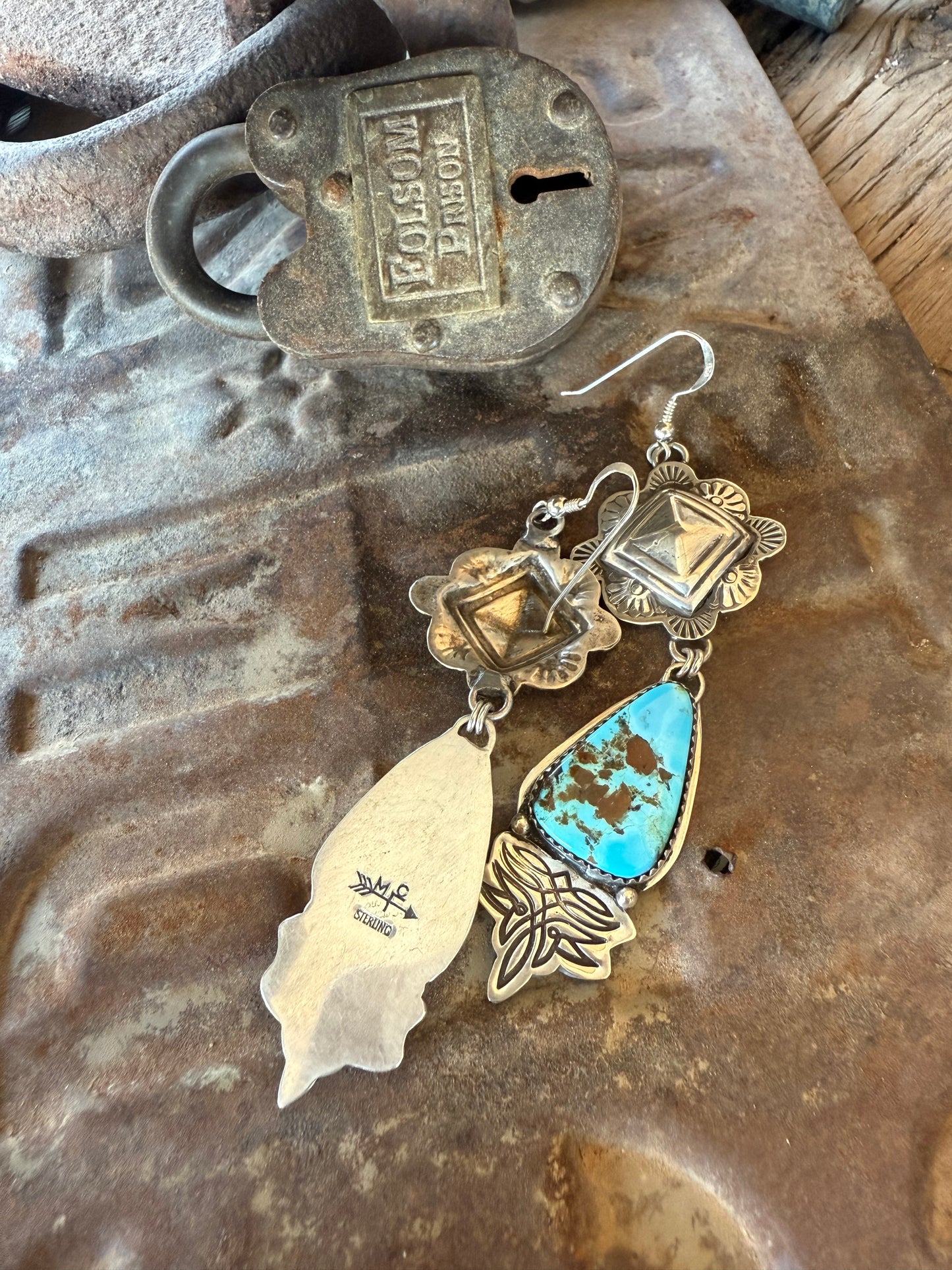 Sterling Silver & Kingman Boot Stitch Earrings