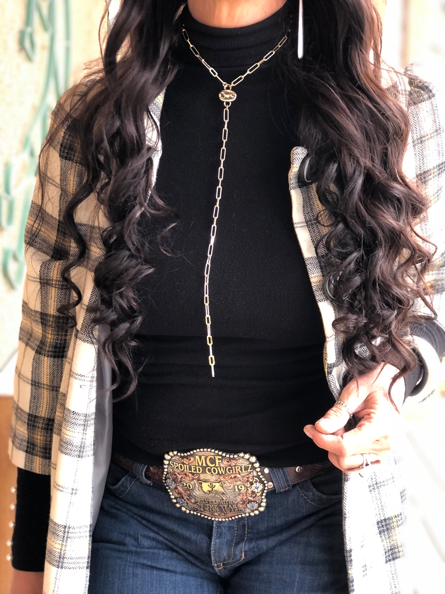 Solid Brass Horse Lariat Necklace