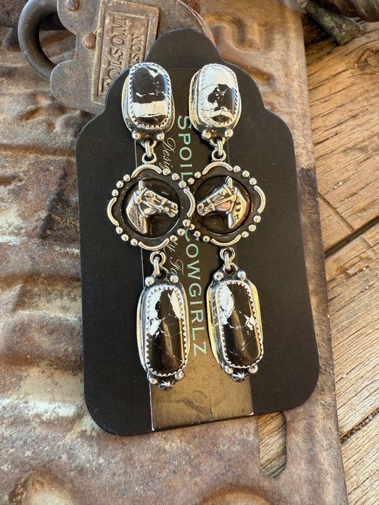 White Buffalo Horse Cameo Earrings