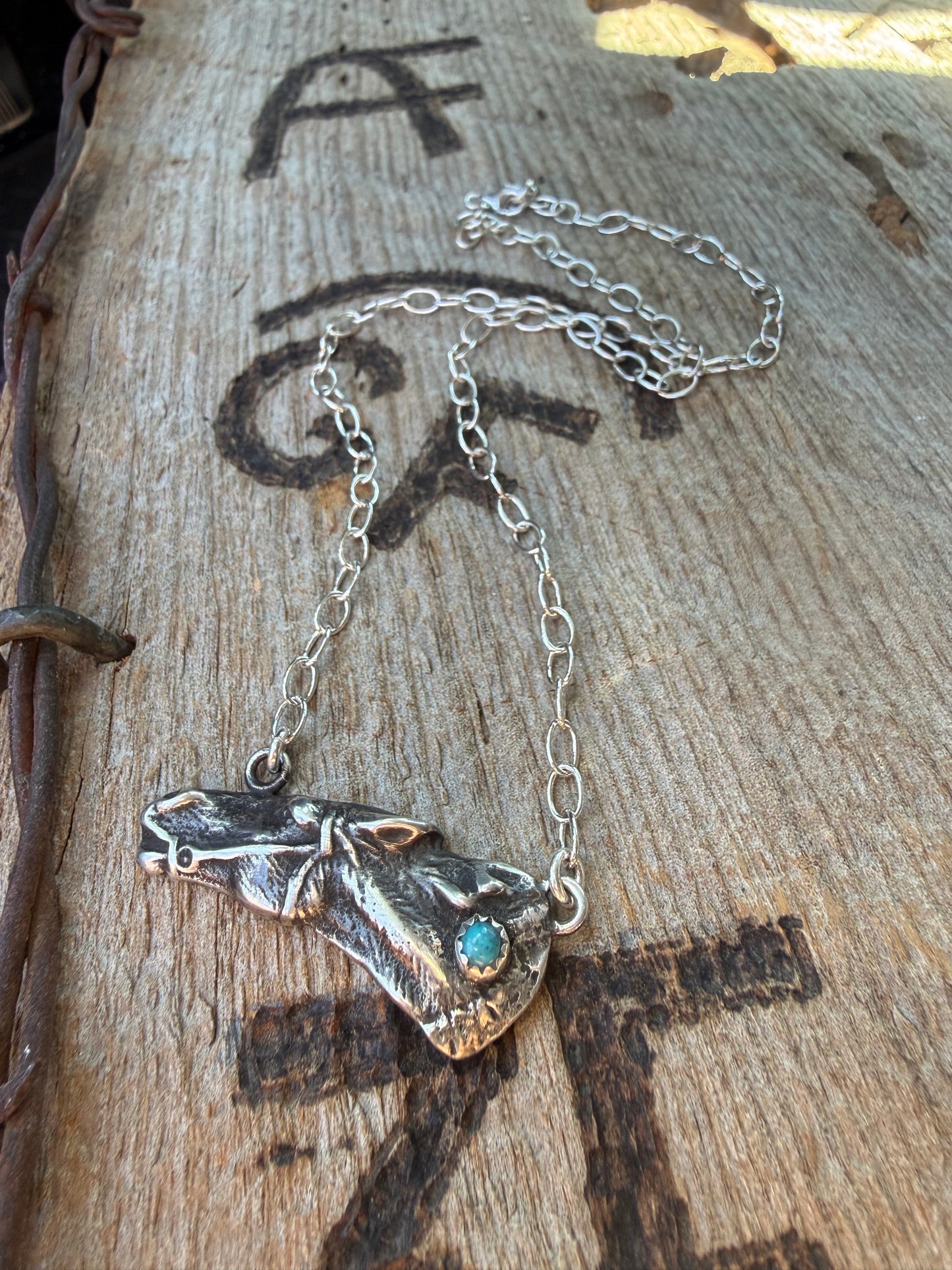 Sterling Silver Horse Head Necklace with Kingman Turquoise