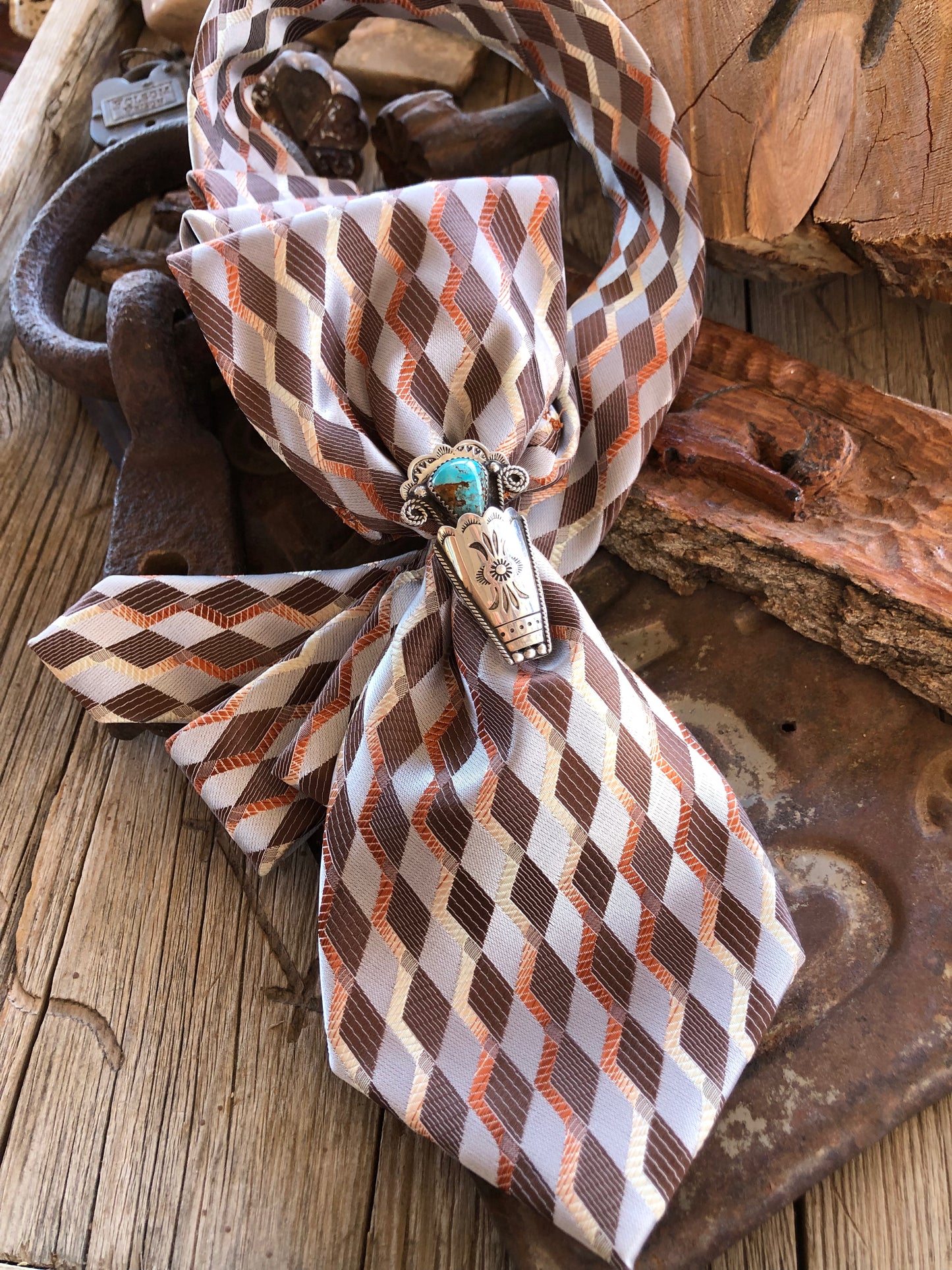 Repurposed Necktie w/Turquoise Brooch