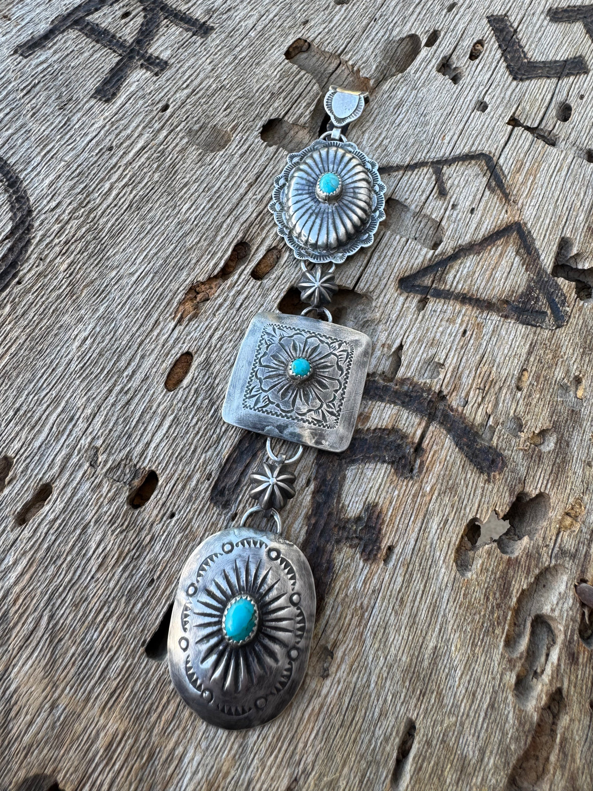 Kingman Turquoise | Triple Concho Lariat Pendant