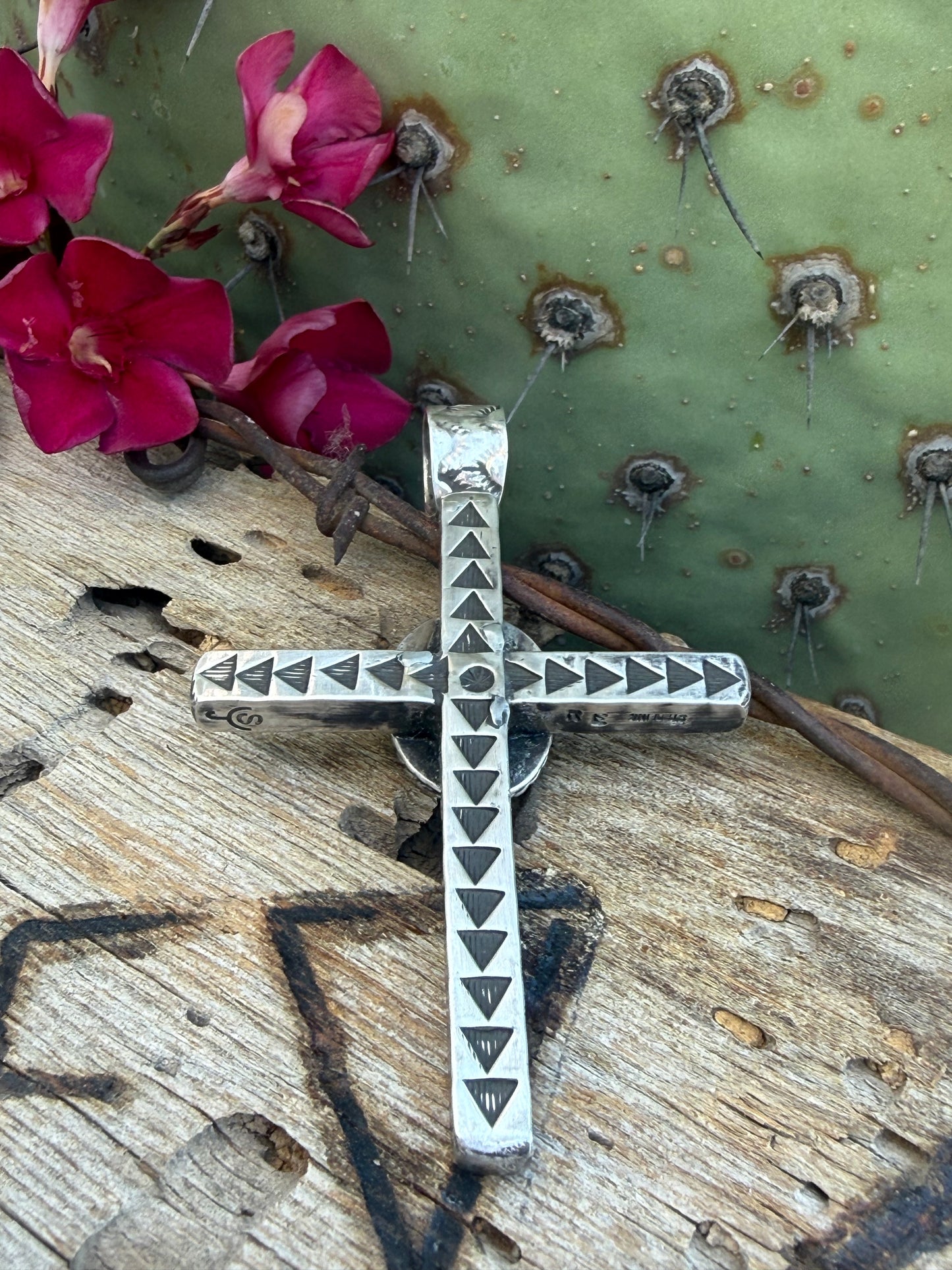Heavy Turquoise Mountain Cross Pendant