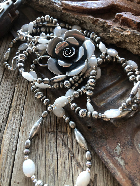 5' Long Beaded Necklace w/Removable Rose Pendant