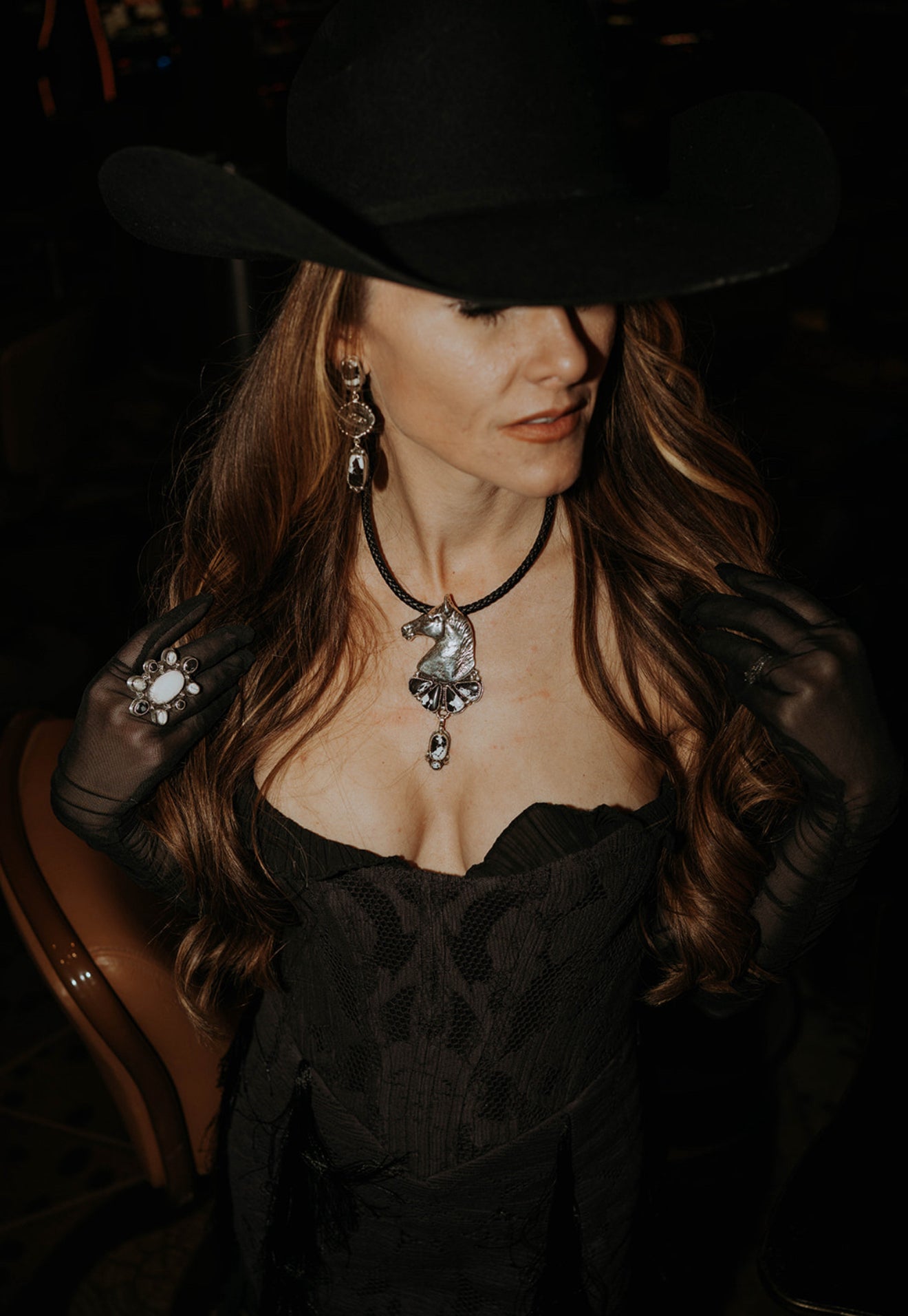 Sterling Horse Bust & White Buffalo Statement Necklace