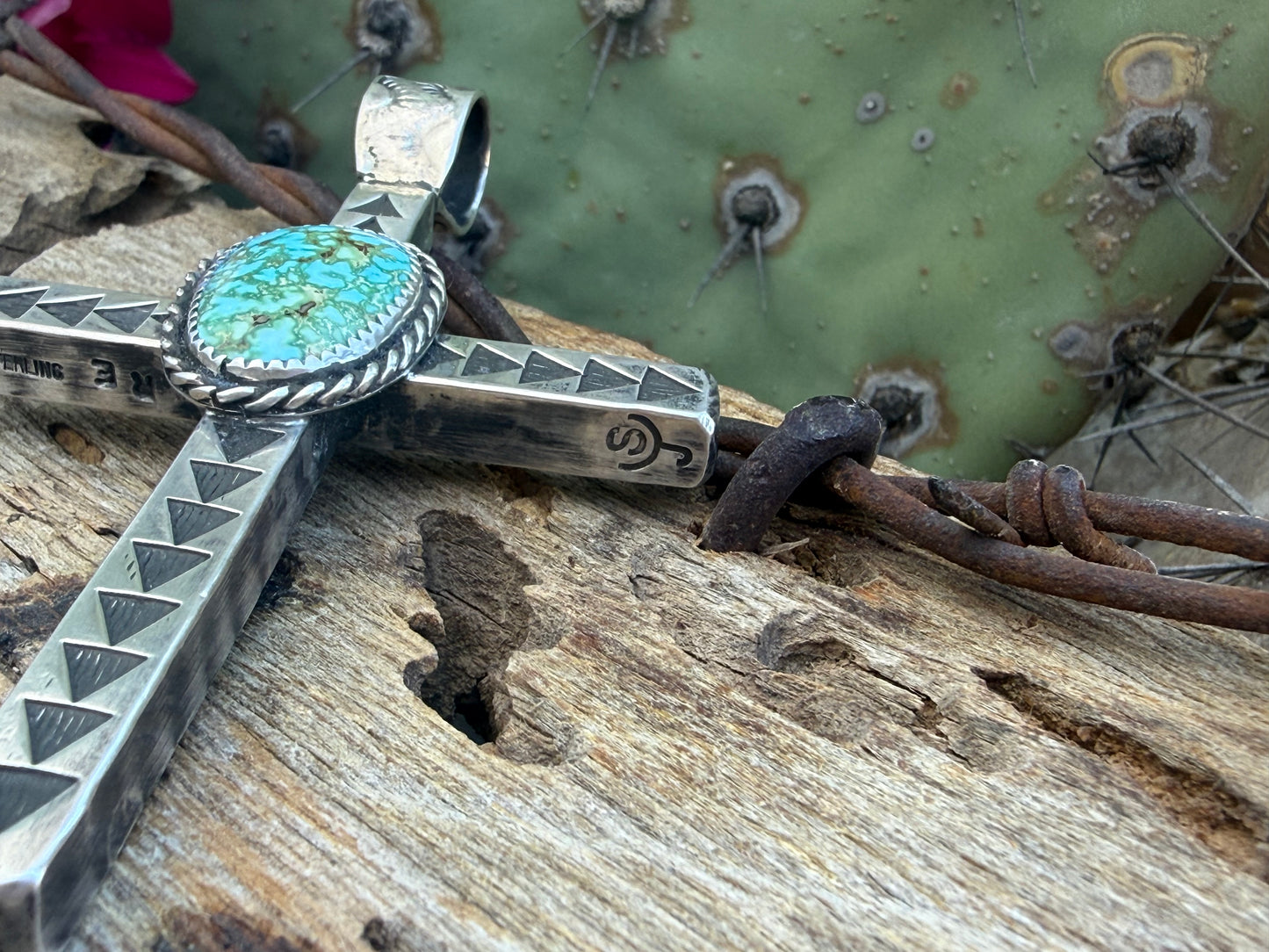 Heavy Turquoise Mountain Cross Pendant