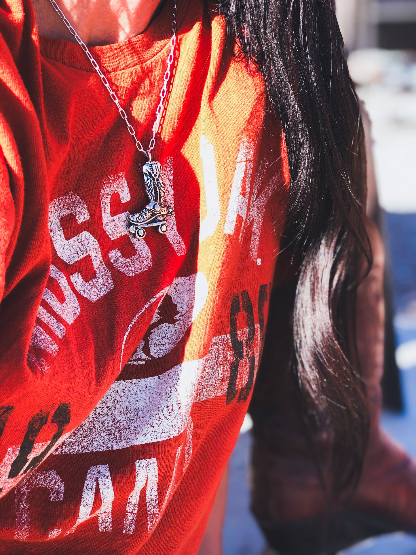 Heavy Sterling Cowboy Roller Skate Necklace