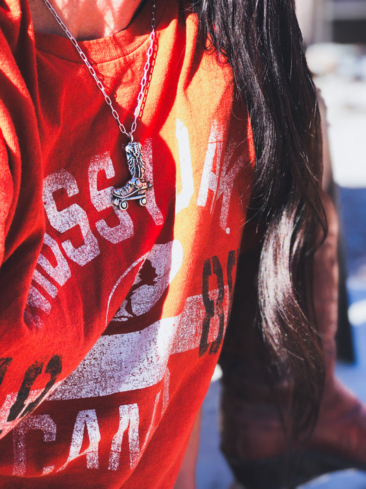 Heavy Sterling Cowboy Roller Skate Necklace