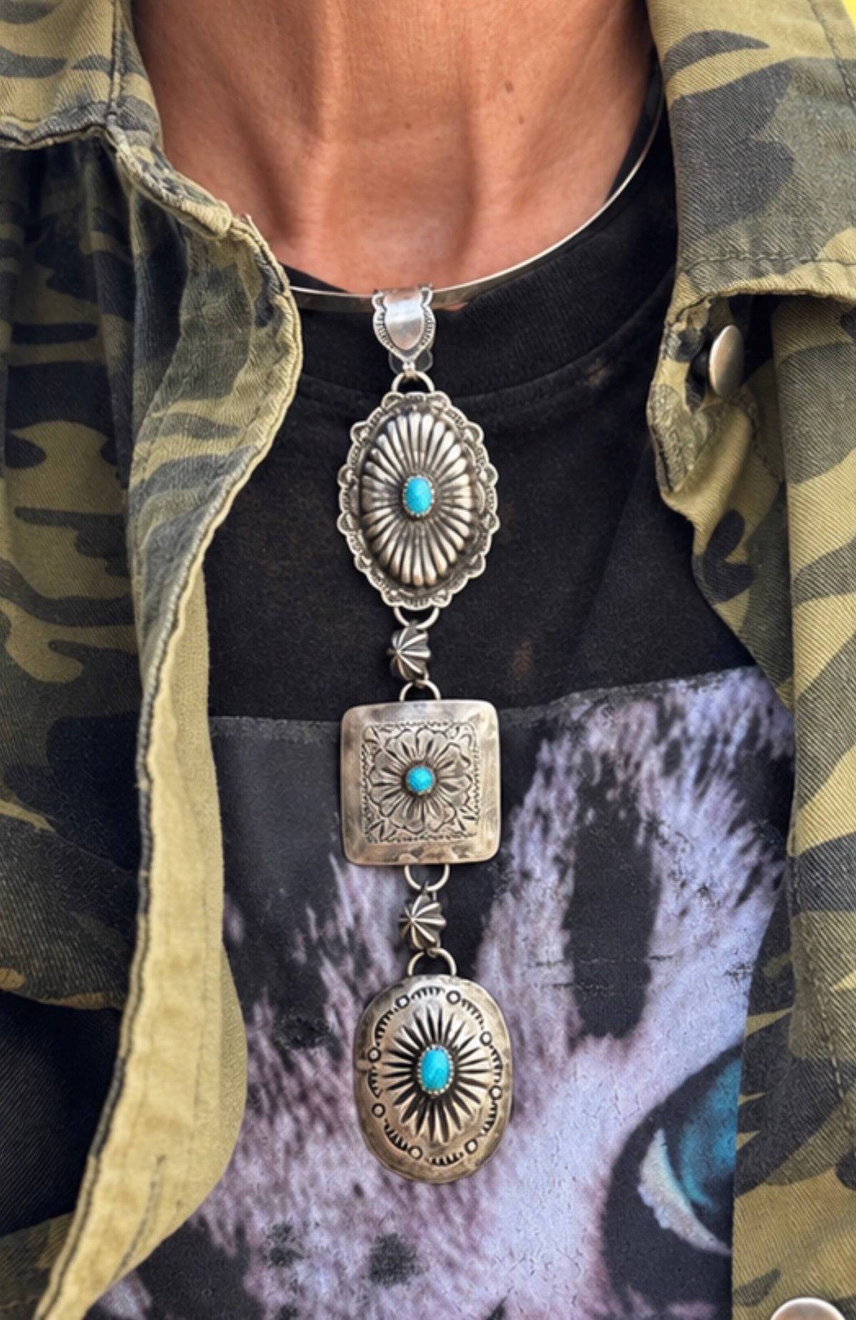 Kingman Turquoise | Triple Concho Lariat Pendant
