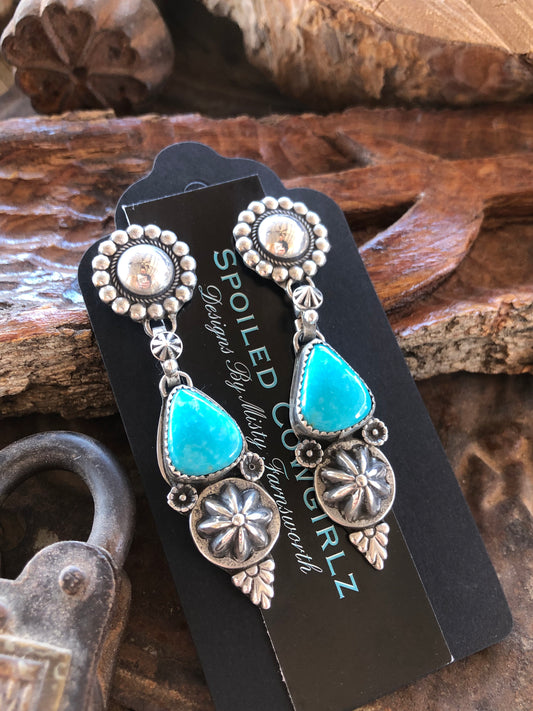 Sterling Silver & Turquoise Concho Earrings