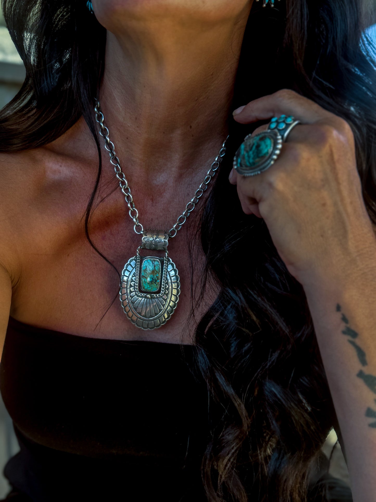 Kingman Turquoise Concho Statement Necklace