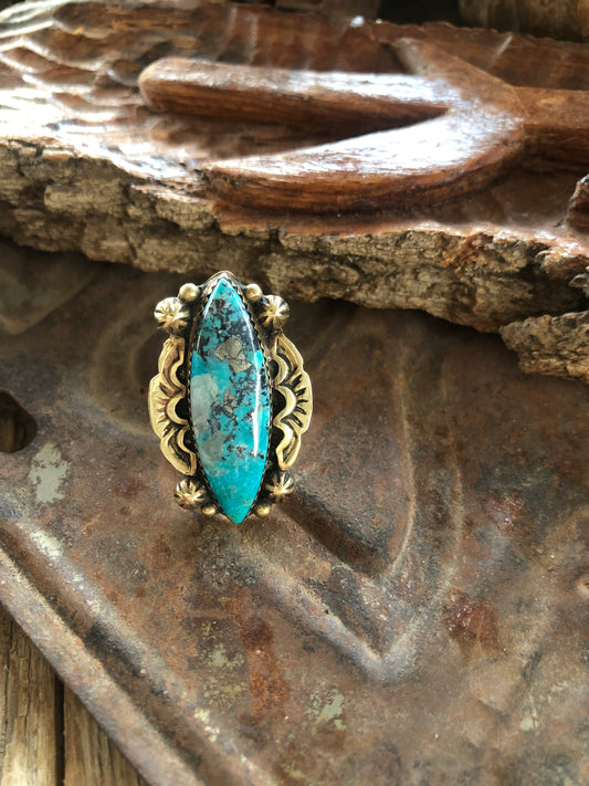 Brass & Turquoise Ring Size 7