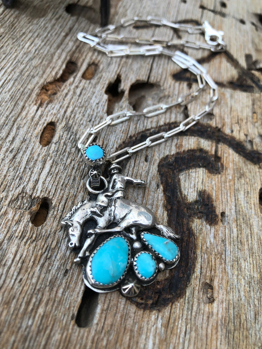 Turquoise Saddle Bronc Necklace