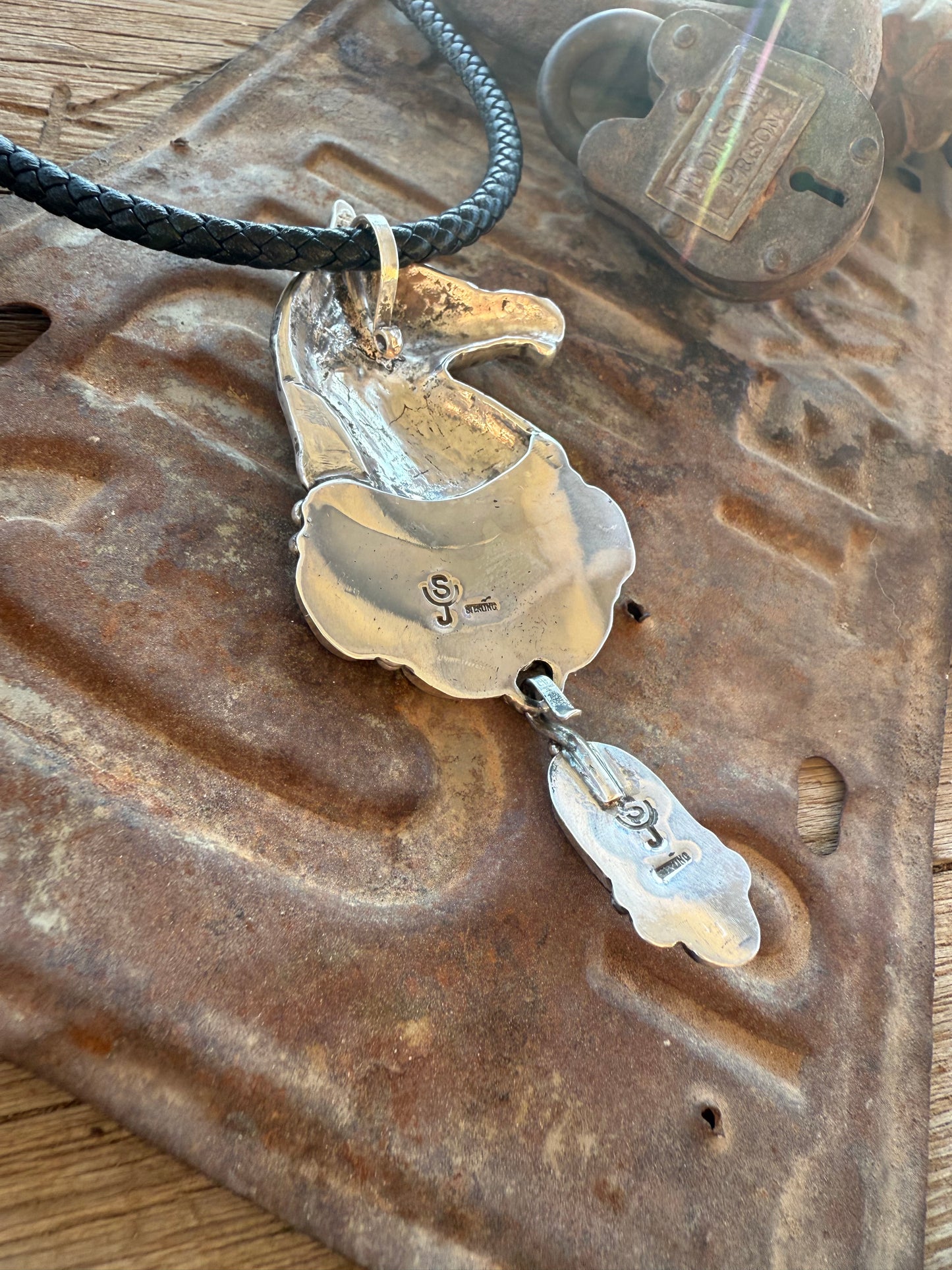 Sterling Horse Bust & White Buffalo Statement Necklace