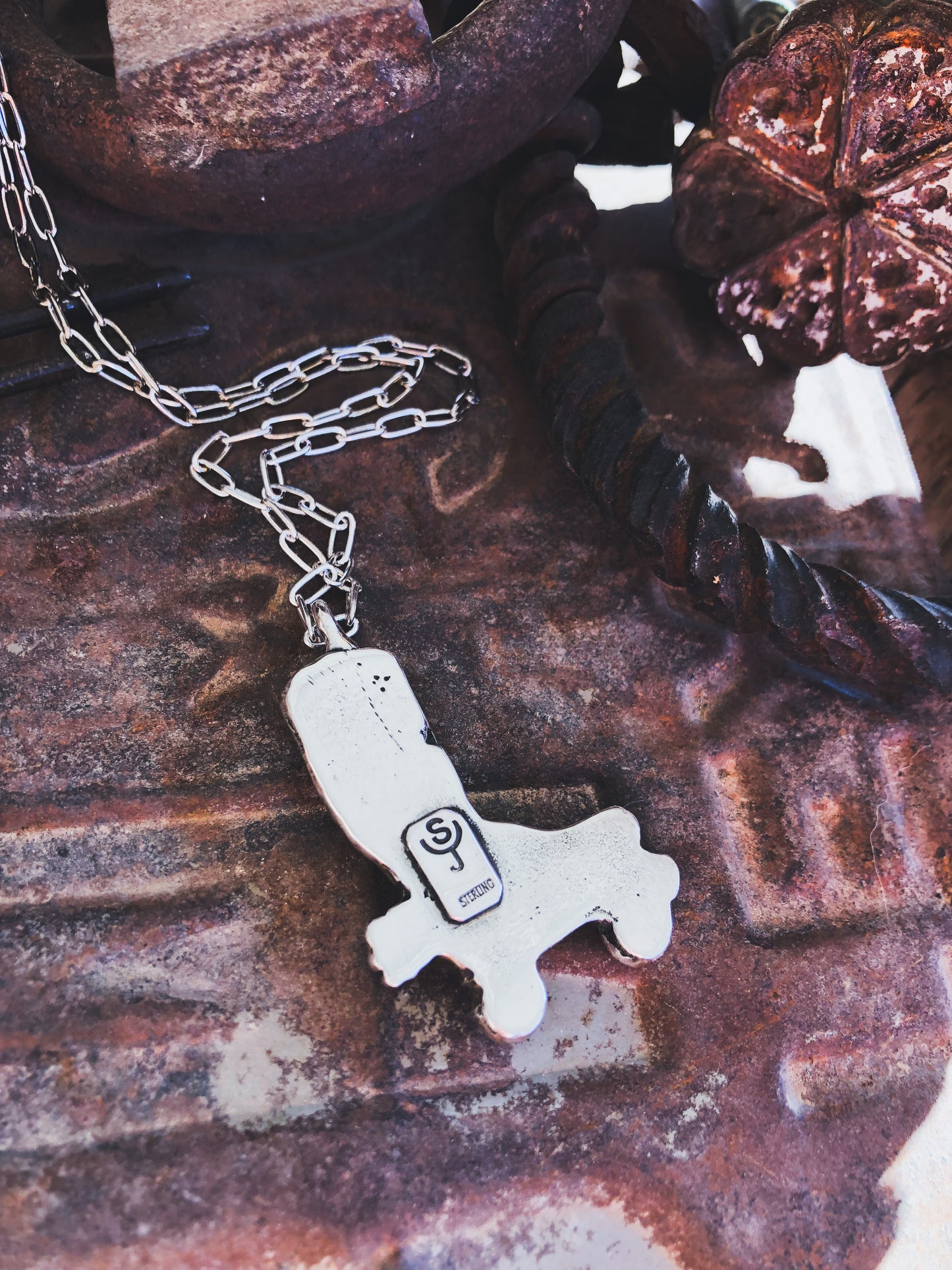 Heavy Sterling Cowboy Roller Skate Necklace