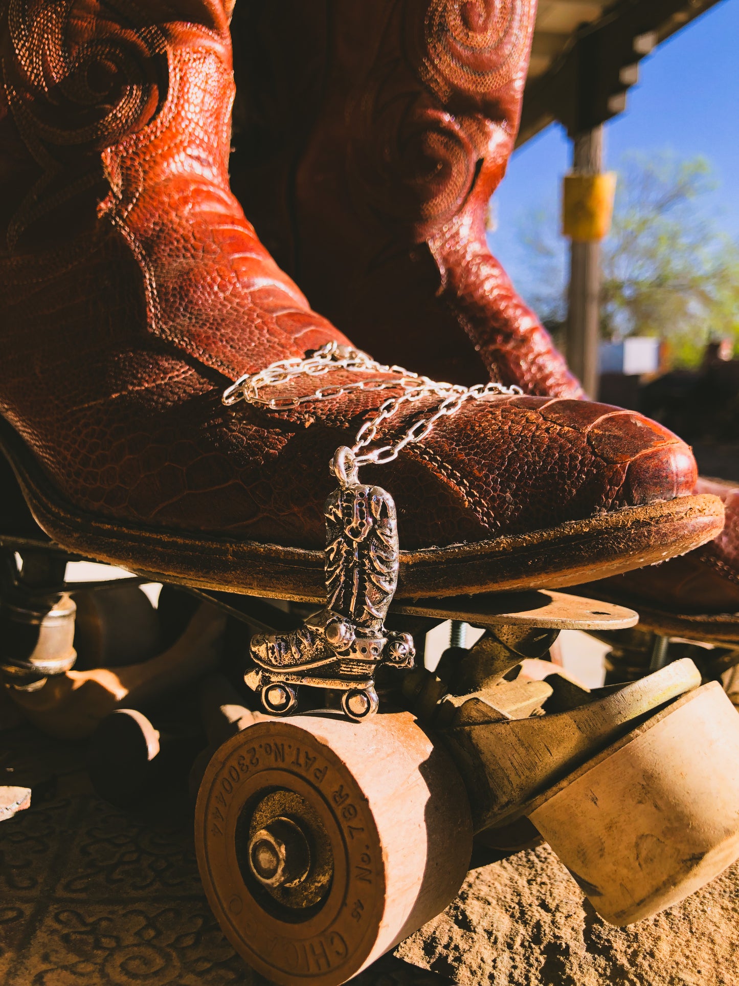 Heavy Sterling Cowboy Roller Skate Necklace