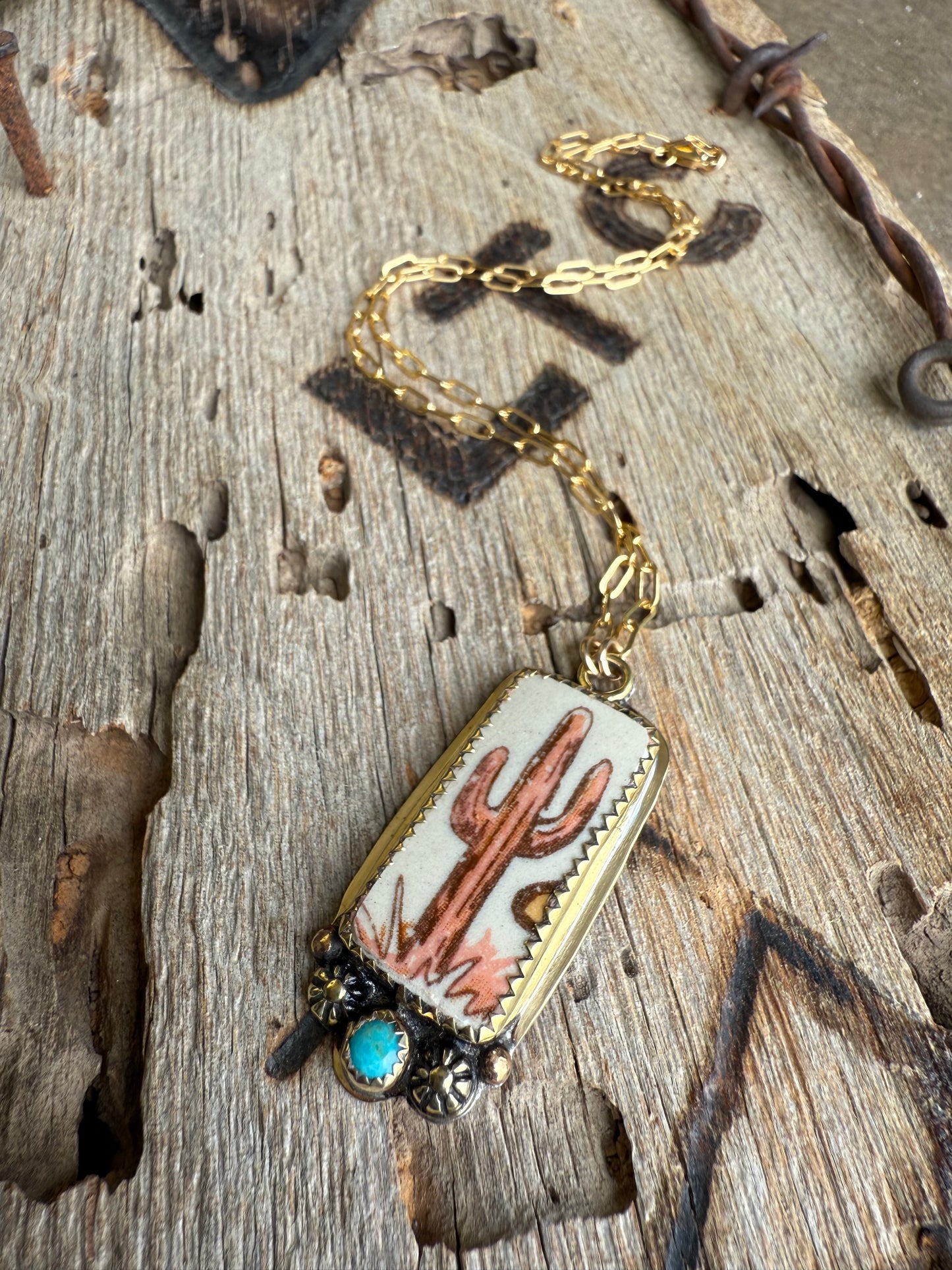 Gold Fill Upcycled China Plate Necklace