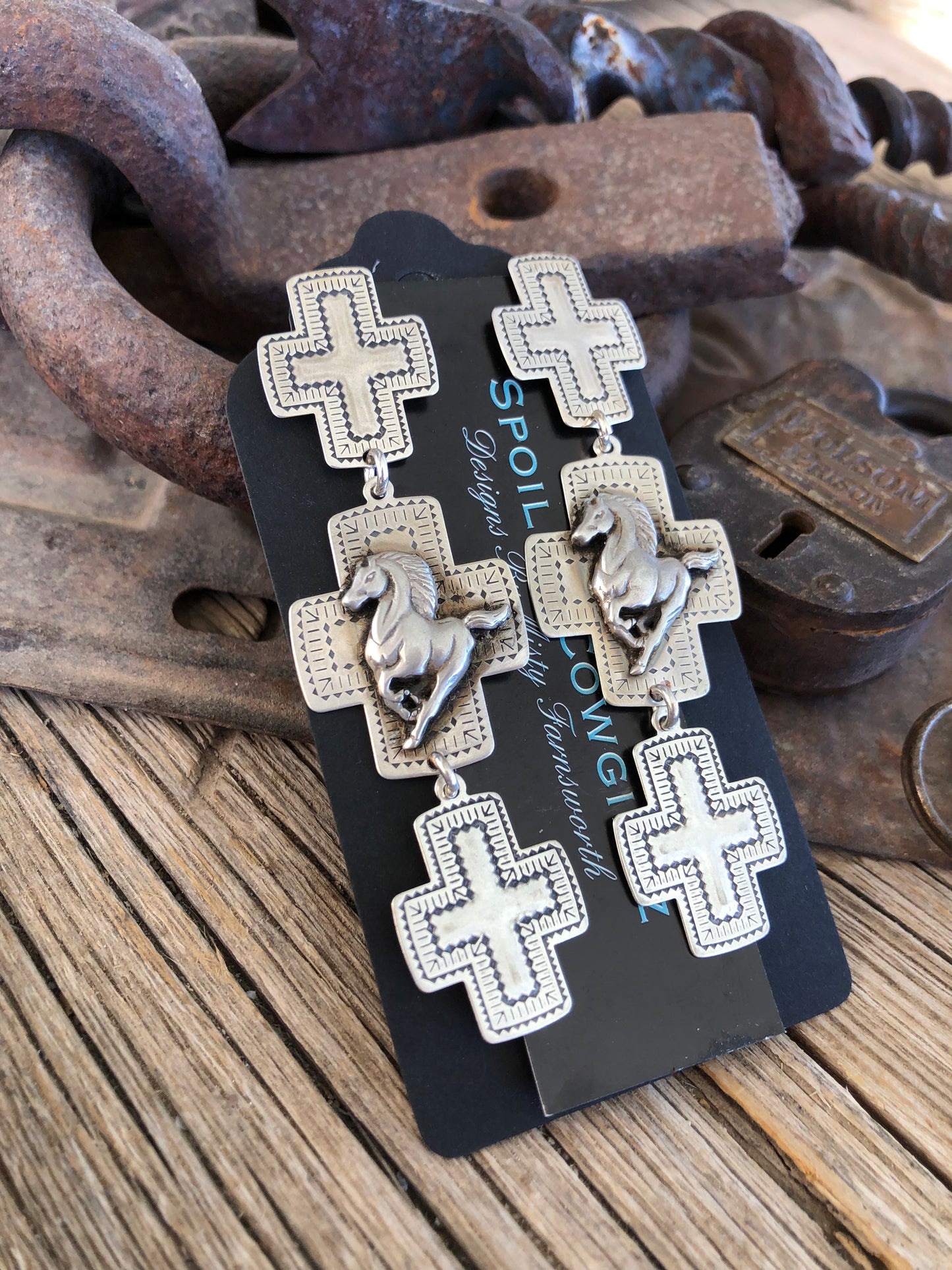 Sterling Mustang Cross Earrings