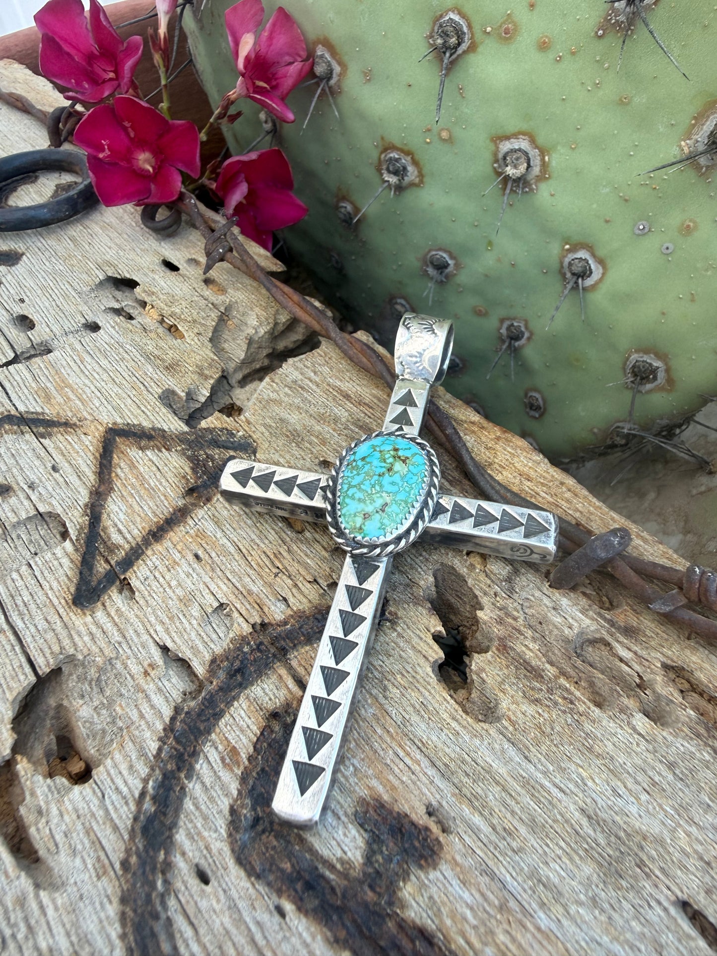 Heavy Turquoise Mountain Cross Pendant
