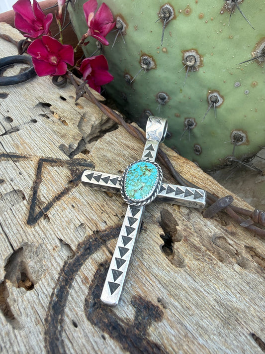 Heavy Turquoise Mountain Cross Pendant