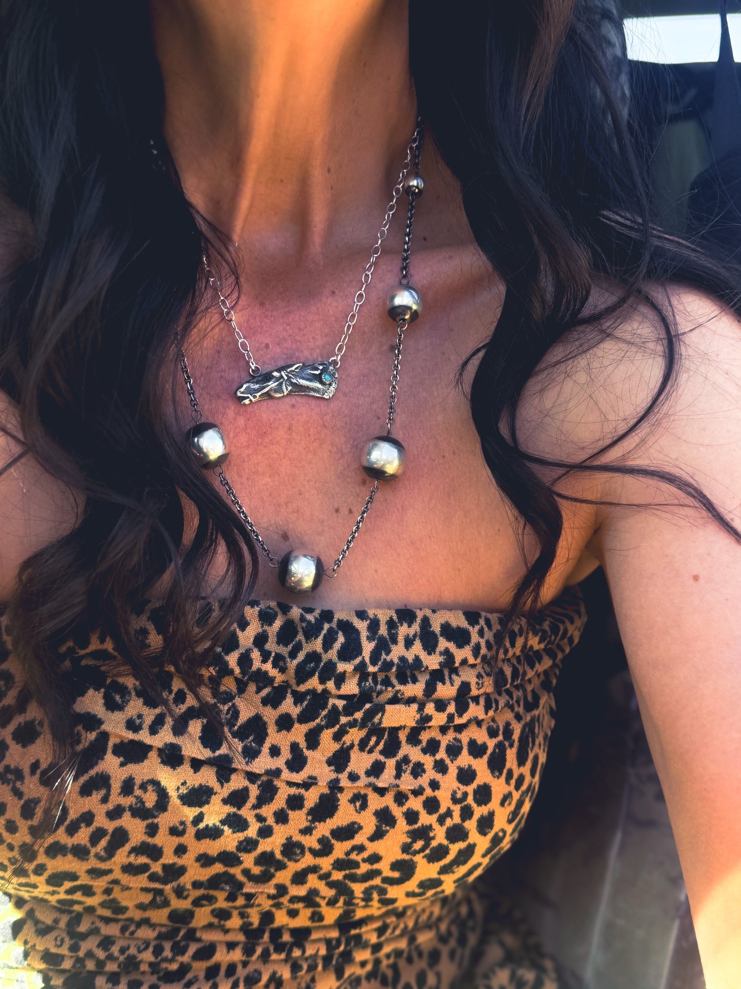 Sterling Silver Horse Head Necklace with Kingman Turquoise