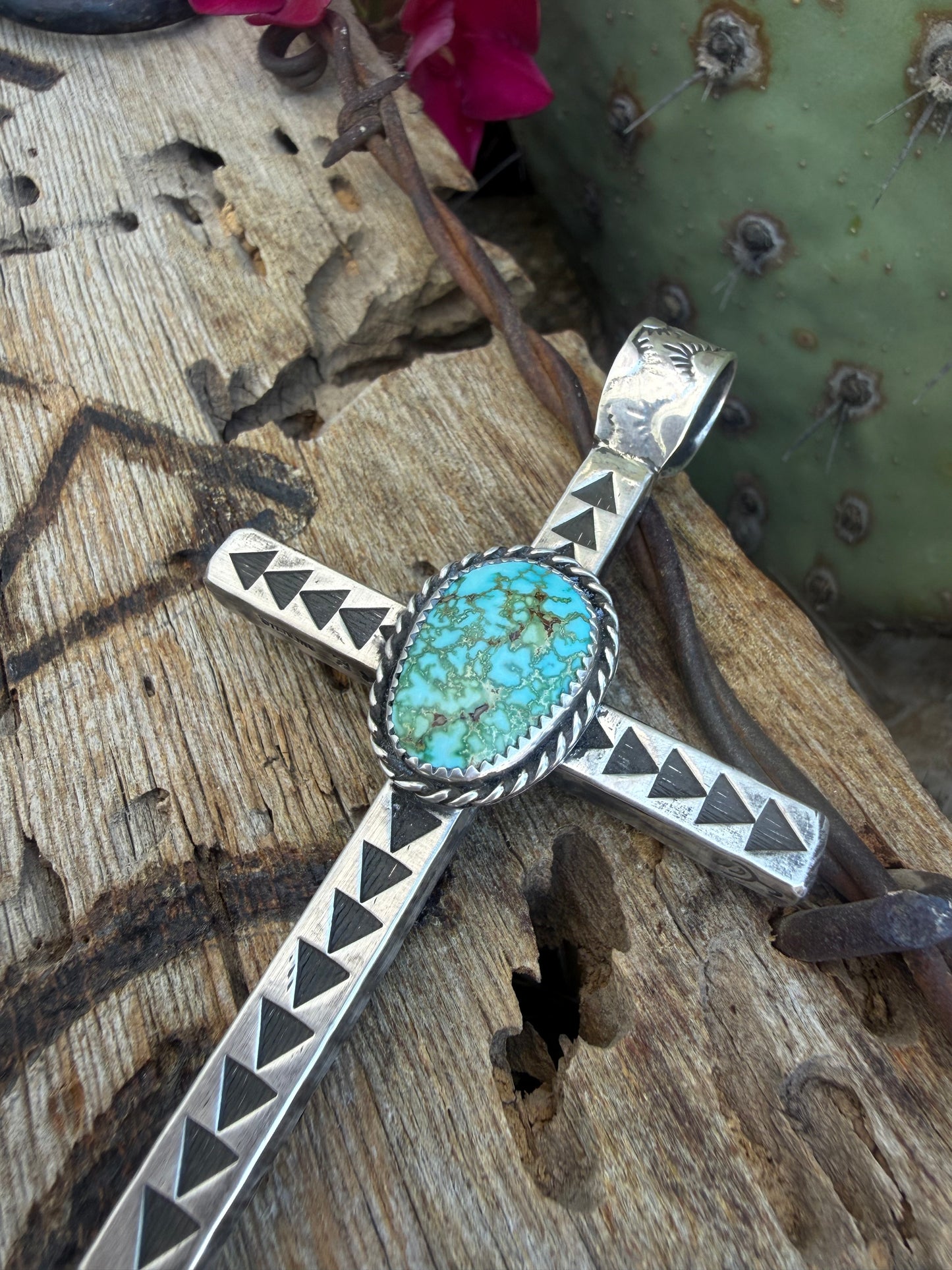 Heavy Turquoise Mountain Cross Pendant