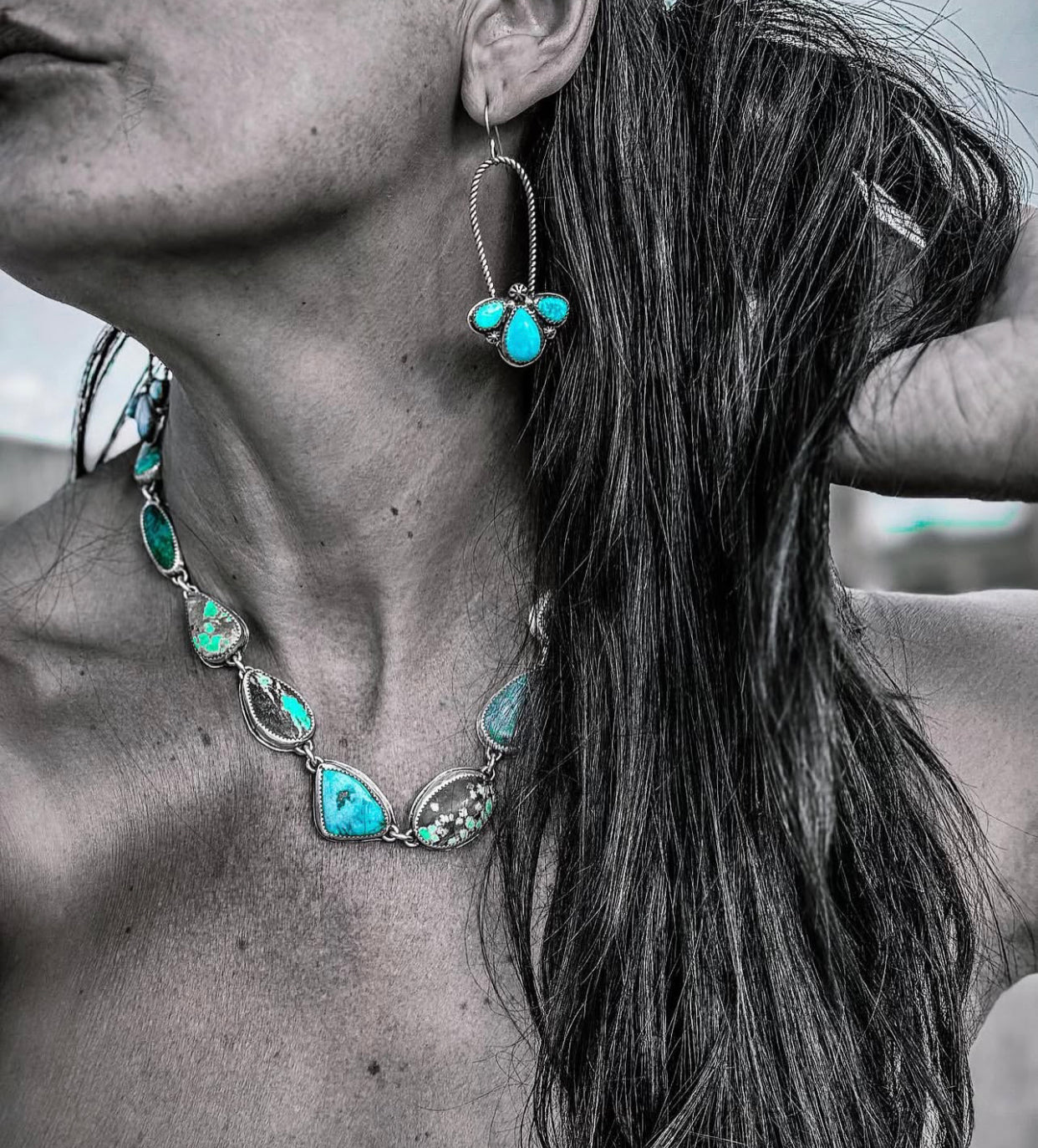 Kingman Turquoise Half Cluster Earrings