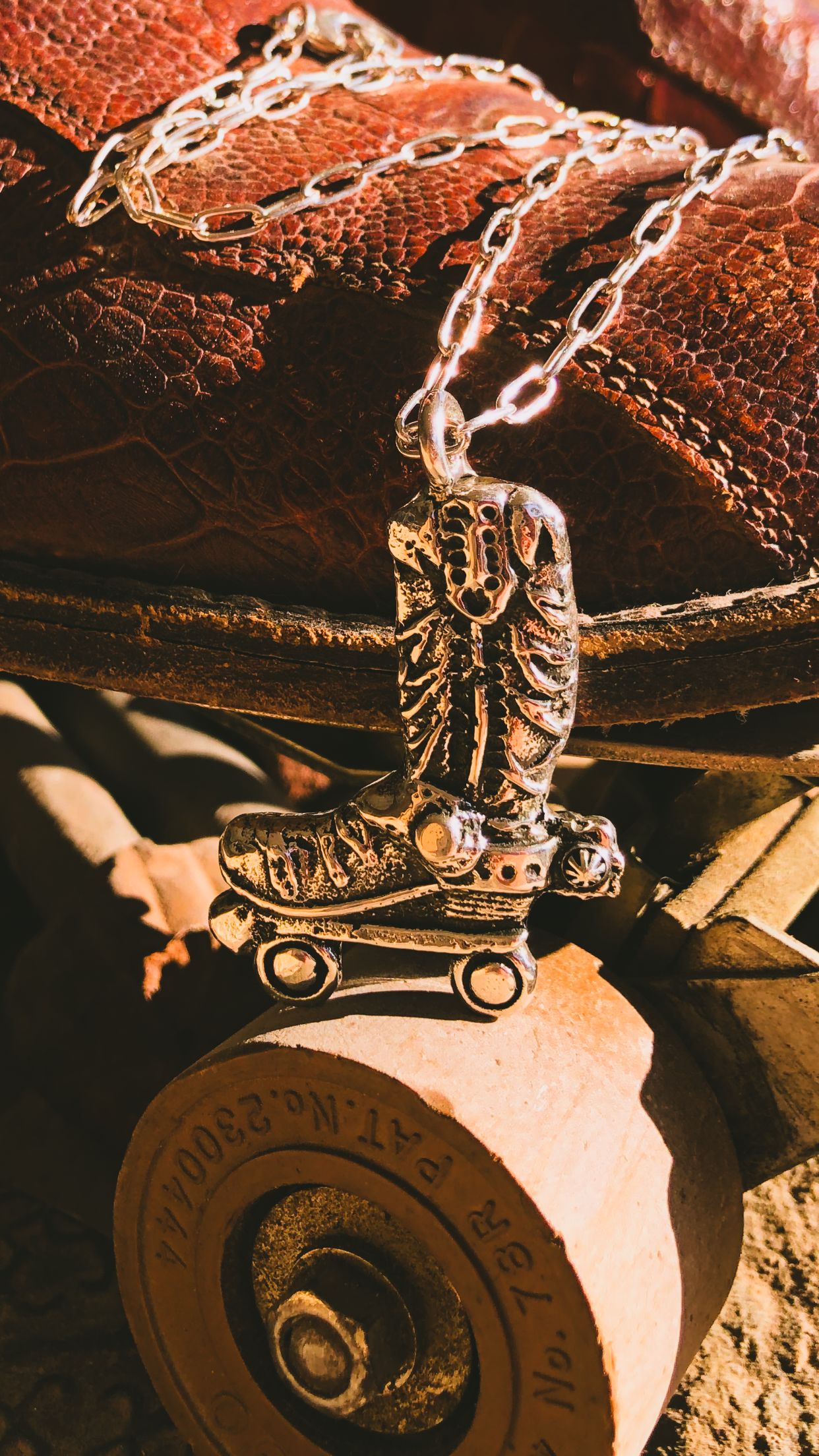 Heavy Sterling Cowboy Roller Skate Necklace
