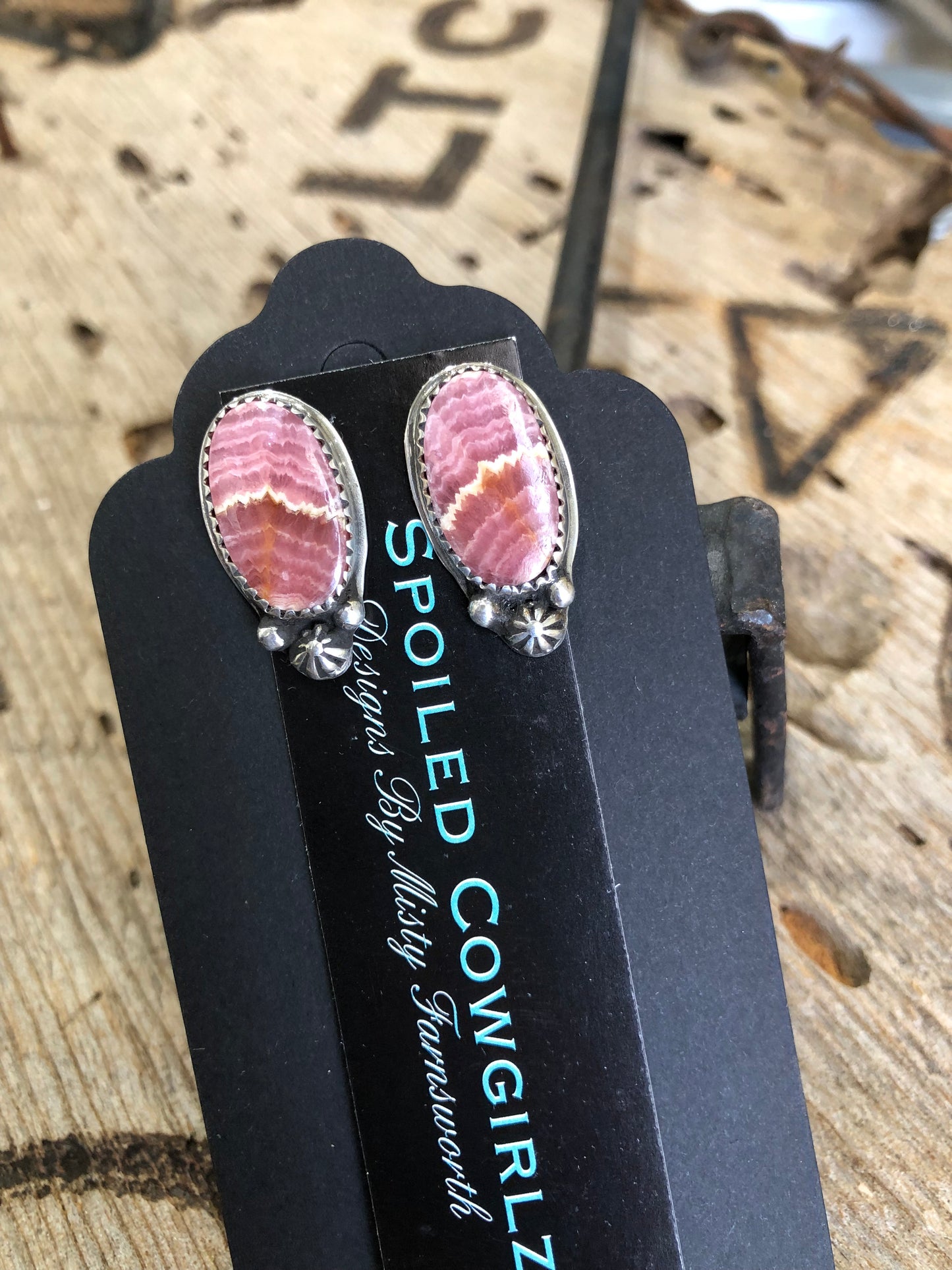 Rhodochrosite Stud Errings