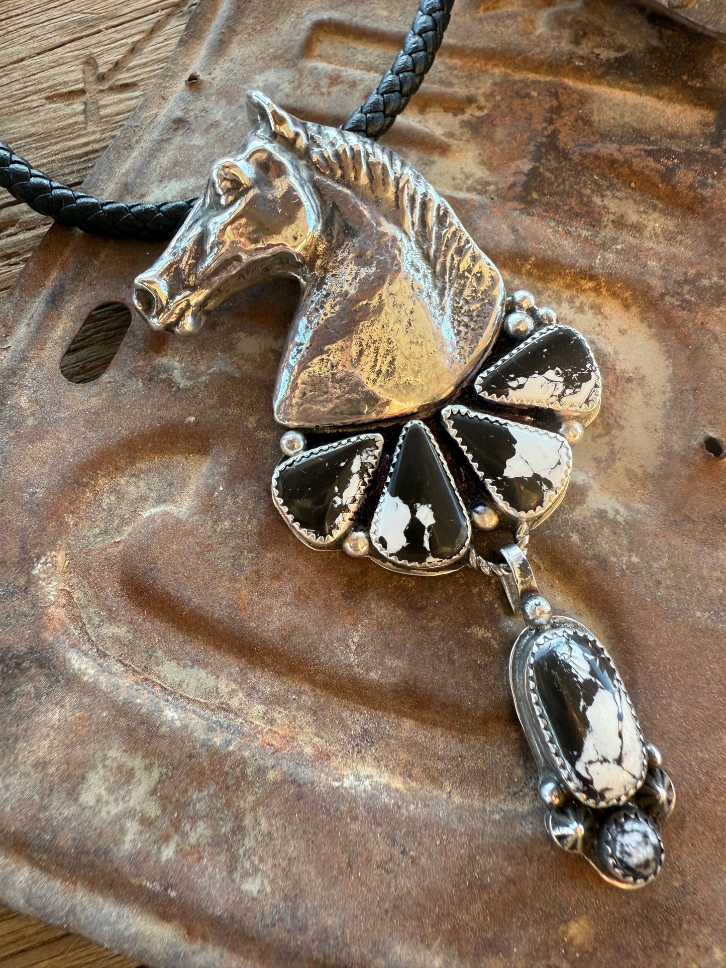 Sterling Horse Bust & White Buffalo Statement Necklace