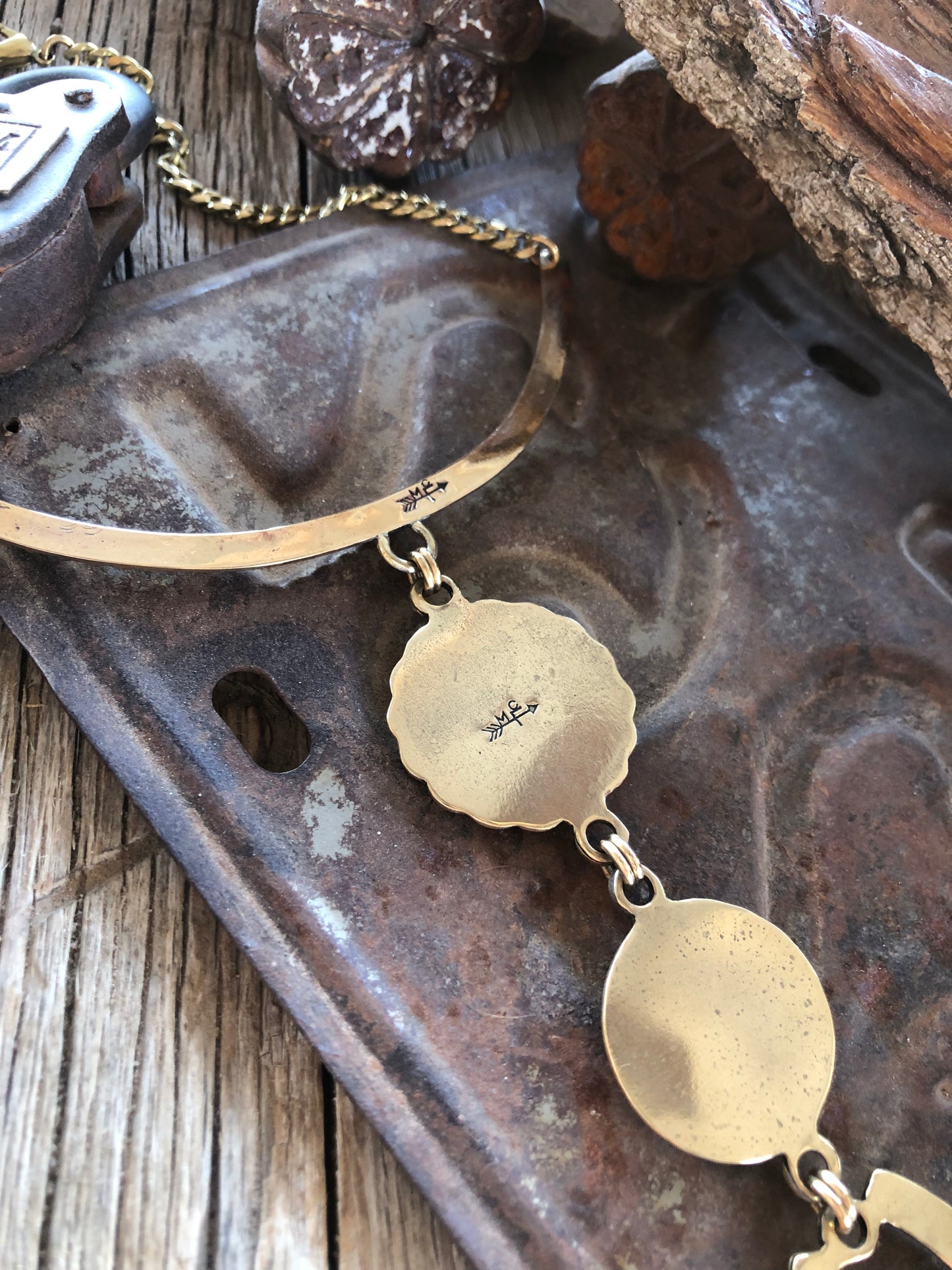 Solid Brass Concho Lariat Statement Necklace