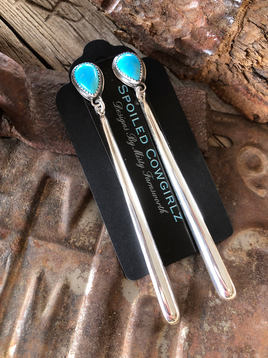 Very Long Sterling Silver & Turquoise Earrings