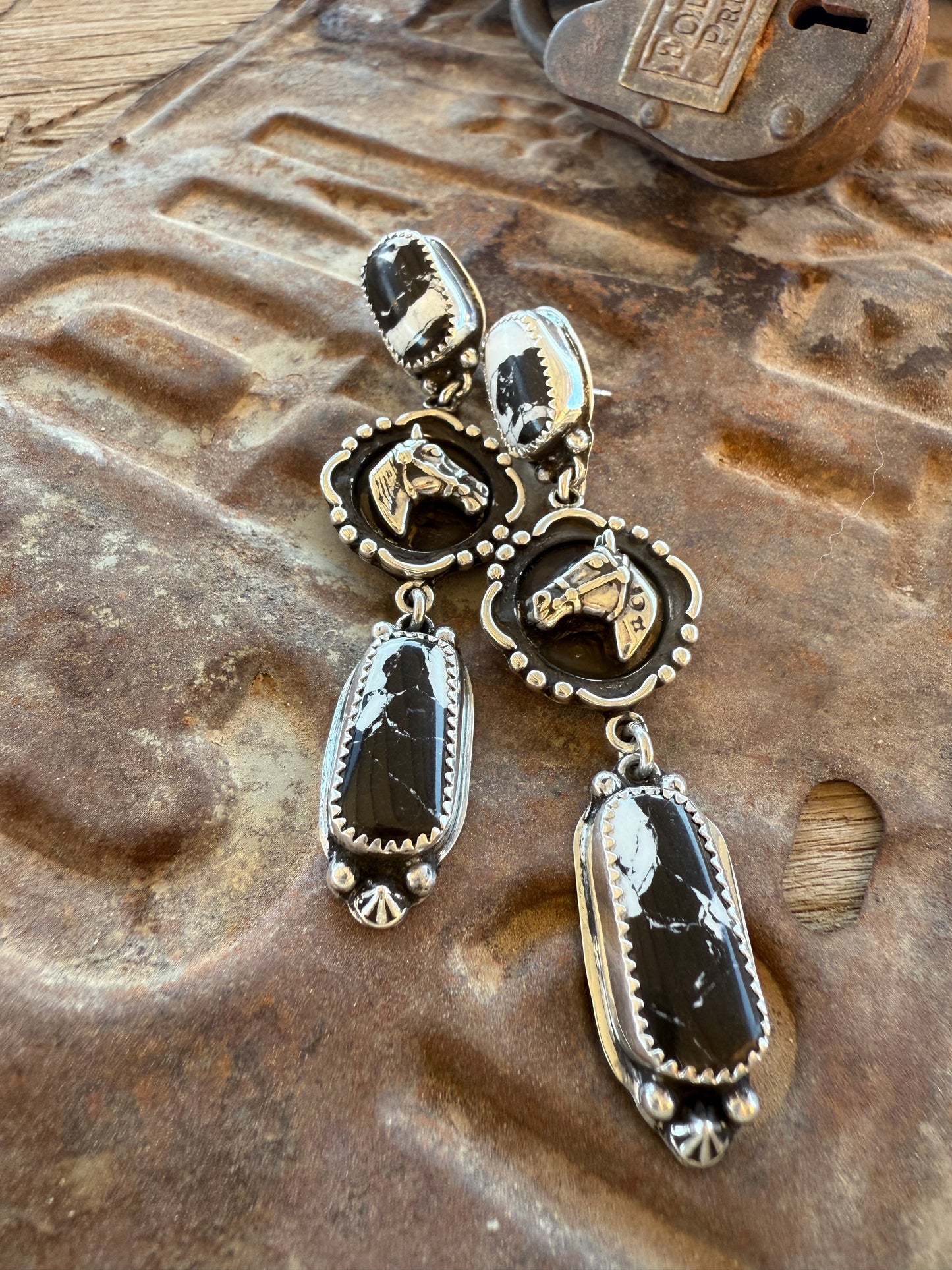 White Buffalo Horse Cameo Earrings