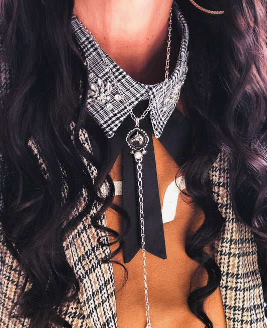 Horse Head & Pearl Lariat Necklace