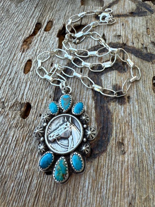 Turquoise Horse Cameo Necklace