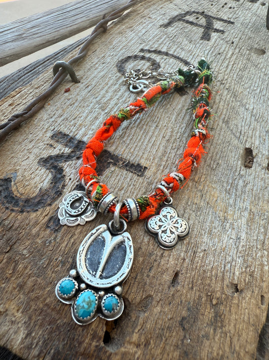 Horse Hoof 3 Charm Bandana Necklace