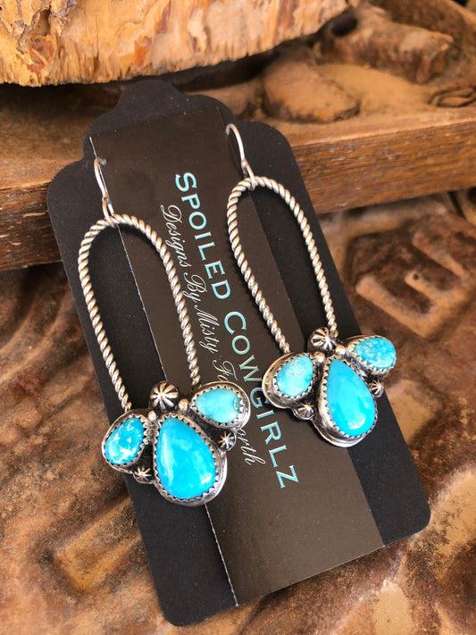 Kingman Turquoise Half Cluster Earrings