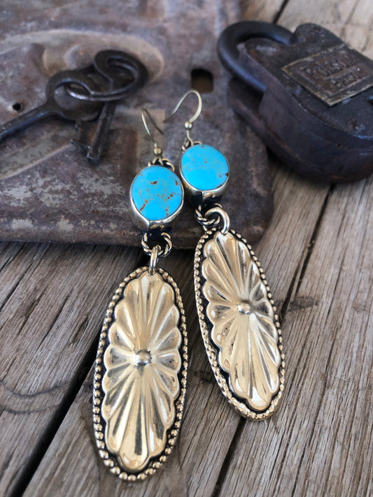 Kingman Turquoise & Brass Concho Earrings