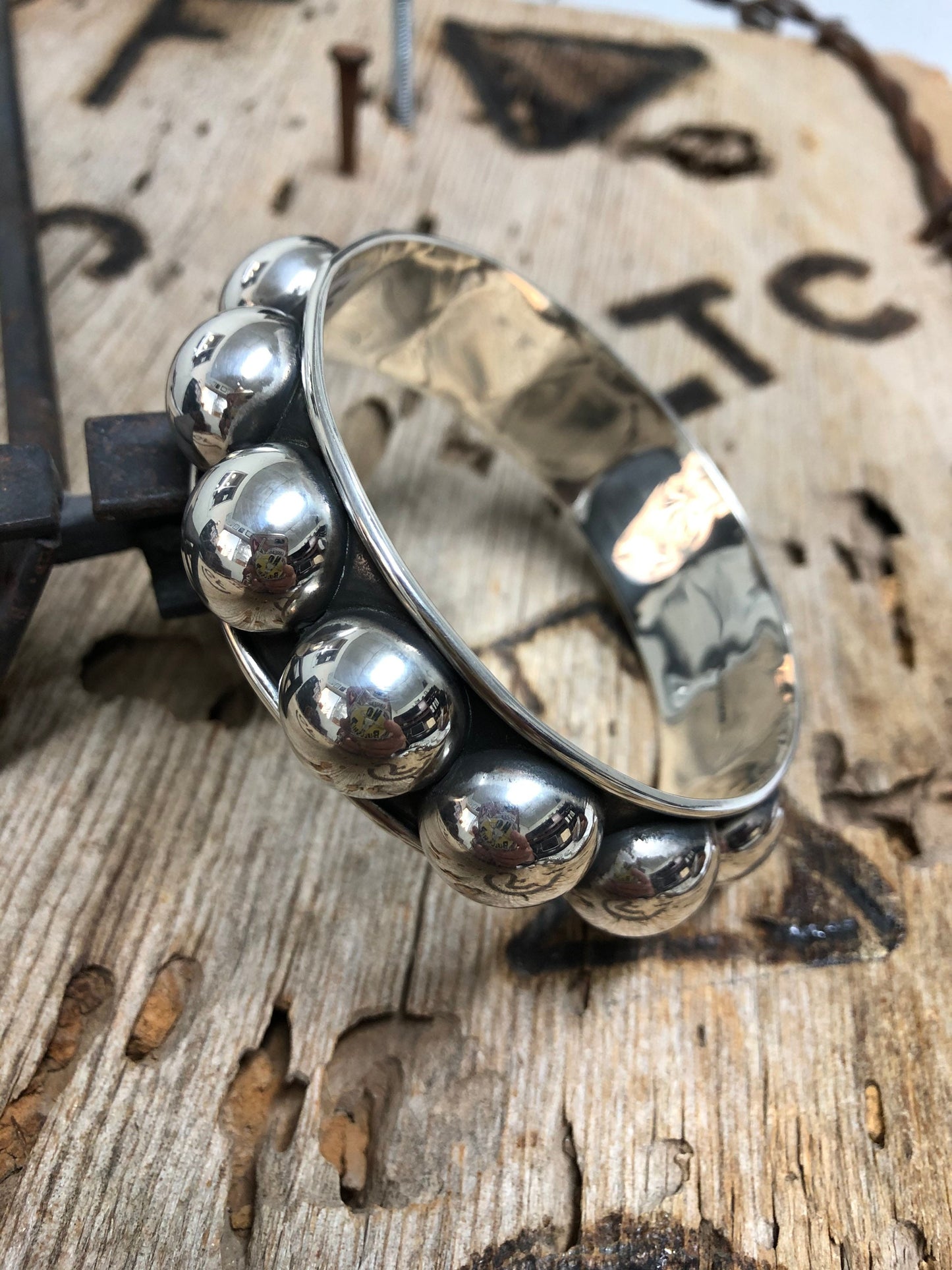 Sterling Silver Half Beaded Bangle
