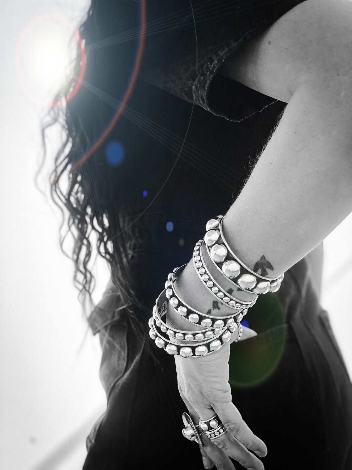 Sterling Silver Half Beaded Bangle