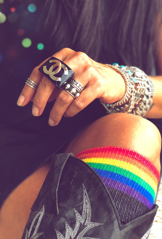 Size 5 Black Resin & Silver CC Statement Ring