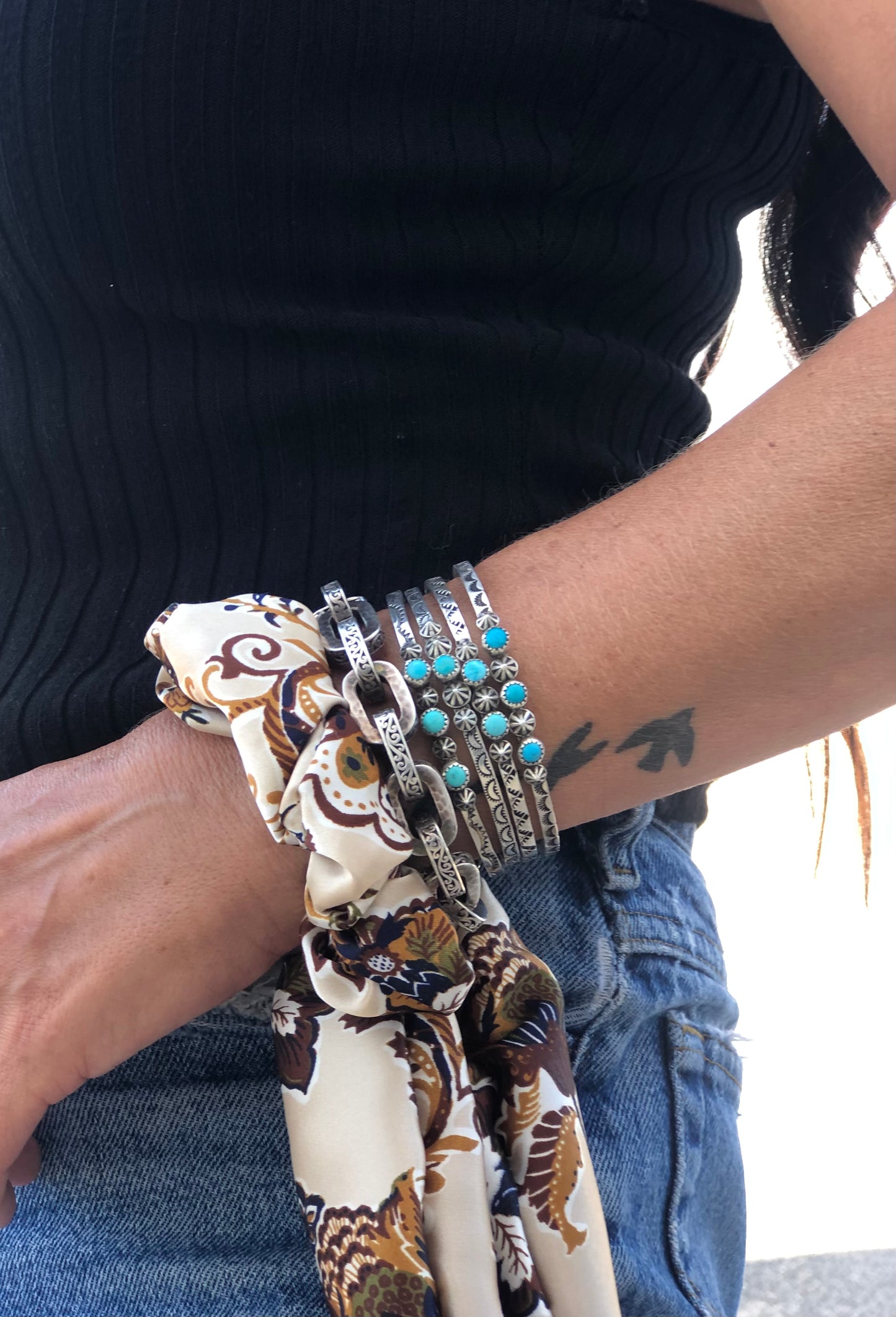 Sterling Silver & Turquoise Stamped Cuff Bracelet